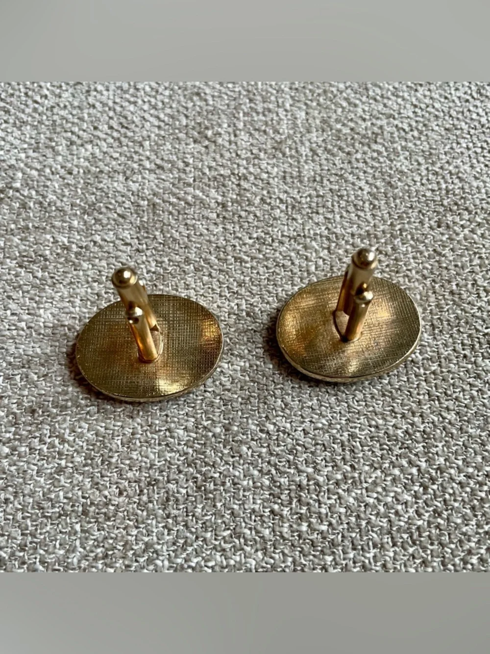 Vintage Oval Gold Tone Black Floral Statement Cuff Links 1970’s Work Office